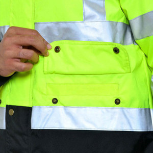 Hi Visibility Men's Reflective CE Certified Breathable Work <b>Jacket</b> Needle Detection Polyester Safety Coat <b>Silver</b> Stripes Black - Product Image 6