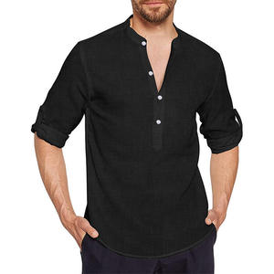 Chemise décontractée homme OEM 2026 en coton et lin, col montant, manches longues, infroissable, satinée, simple boutonnage, été - Product Image 2