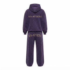 Custom <b>Purple</b> Oversized Hoodie and Wide Leg Sweatpants Set <b>Women</b> Cotton Fleece <b>Tracksuit</b> OEM ODM Wholesale - Product Image 3