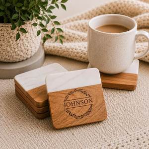 Square Wooden Coasters Set With Non Slip Base Modern <b>Table</b> Mats & Pads <b>6</b> Mm Thickness Handmade Eco Friendly Reusable Coaster - Product Image 6