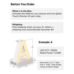 Juego de Letras Magnéticas LED Personalizadas con Iluminación, de 4 a 10 Letras, con Kit de Atenuación Táctil, Tablero de Luz Regulable - Product Image 5