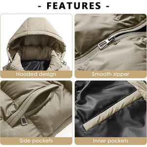<span class=keywords><strong>Gilet</strong></span> Invernale da <span class=keywords><strong>Uomo</strong></span> Imbottito con Cappuccio, Cerniera e Tasche, Antivento, Casual, <span class=keywords><strong>Beige</strong></span> Tinta Unita, Senza Maniche, Giacca Calda - Product Image 4