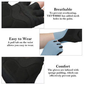 Guantes transpirables de verano para ciclismo, guantes de medio dedo acolchados a prueba de golpes para bicicleta de carretera, guantes ligeros antideslizantes para hombres y mujeres - Product Image 3