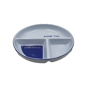 Assiette ronde en céramique à 3 compartiments avec impression « Good Time », plateau de service minimaliste bleu et blanc - Product Image 3
