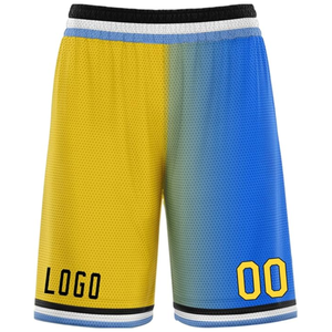 Shorts de basketball personnalisés pour hommes, sublimation dégradée bleu, rouge, blanc, logo 00, respirant, maille sportive, taille élastique - Product Image 4