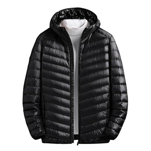 Men's Black Hoodie Puffer Jacket Windproof Casual Winter <b>Coat</b> <b>Zipper</b> Closure Solid Color Regular Fit Polyester Shell - Product Image 1