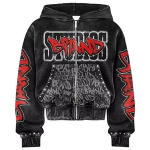 Sweat à capuche zippé en molleton épais 460 GSM, coupe courte, avec strass et impression DTG, style streetwear personnalisé, pour femmes et hommes - Product Image 2