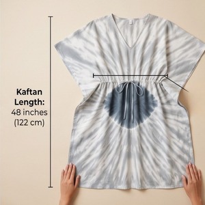 Caftán Tie-Dye Bliss de Algodón Puro, Azul y Blanco Sereno, Elegante, Largo hasta el Suelo, Diseño Personalizado ODM, Transpirable para el Tiempo Libre - Product Image 5