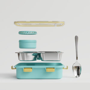 Boîte à bento mignonne pour enfants, boîte à lunch rectangulaire en plastique avec couvercle et cuillère, boîte à lunch portable pour le bureau - Product Image 2