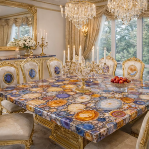 Mesa de Comedor de Ágata de Lujo, Tablero de Piedra Preciosa Natural, Mesa de Losa de Ágata Colorida, Muebles de Piedra de Diseño, Decoración Moderna de Lujo - Product Image 1