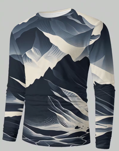 Camiseta de Manga Larga con Cuello Redondo y Estampado de Montaña 3D para Hombre, Camiseta Informal de Poliéster con Estampado Digital - Product Image 2