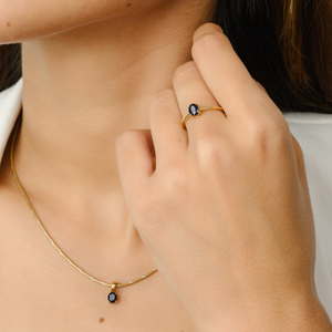 18K Gold Plated Blue Sapphire & <b>Garnet</b> Jewelry Set for Party - Product Image 3
