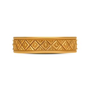 Bague pour homme Mosaic Crest en or, motif pyramidal classique, finition polie, ajustement confortable, alliance pour homme - Product Image 3