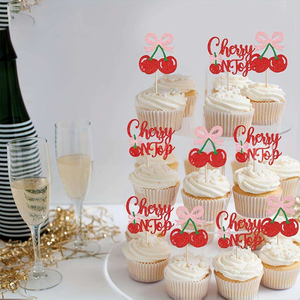 Decoraciones para Pastel de Cereza, Papel Brillante, Bandera para Pastel, Suministros para Mesa de Postres, Adorno para Cupcakes para Fiesta de Cumpleaños - Product Image 3