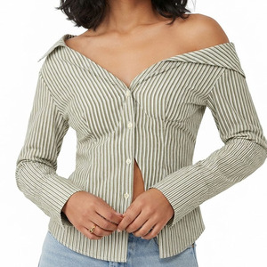 Blusa <span class=keywords><strong>de</strong></span> Mujer con Hombros Descubiertos, Asimétrica, con Abertura Frontal y Manga Acampanada, Elegante, Casual, Moda Urbana, Venta al Por Mayor - Product Image 1