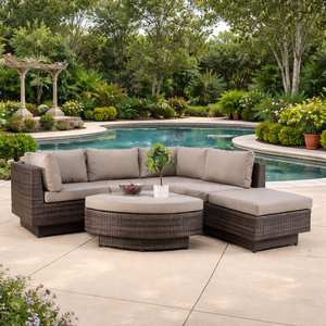 Juego de Sofás de Mimbre Sintético para Exteriores, Diseño de Piscina de Villa de Hotel Inspirado en Resorts, Impermeable, de Primera Calidad, para Relajación y Entretenimiento - Product Image 1