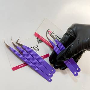 Pince à épiler pour cils GETUP BROSONS IMPEX de haute qualité, revêtement poudré violet, 90°, pointe courbe/plate, découpe personnalisée - Product Image 3