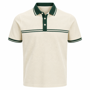 Polo en jersey tricoté pour homme TESSUTO, 100% coton, crème vert, rayures sur la poitrine, manches courtes, golf, décontracté, logo personnalisé - Product Image 1