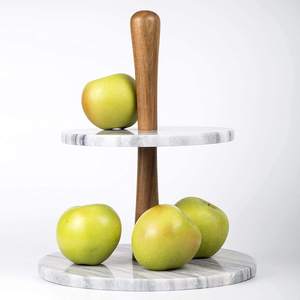 Natural <b>Marble</b> Stone Acacia Wood Cake Stand Dessert Fruit Cupcake Serving <b>Tray</b> for Kitchen Dining Part - Product Image 5