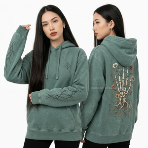 Sweat-shirt personnalisé pour femme, couleur mauve délavée, avec motif graphique chien et chat zombie, manches imprimées florales, style vintage délavé à l'acide, vente en gros - Product Image 5