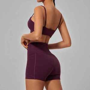 Conjunto de Shorts y Sujetador Deportivo de Yoga para Mujer, de Secado Rápido, Compresión, Transpirable, Elástico, con Diseño Trenzado y Cierre con Cordón - Product Image 5