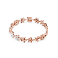 Bracelet de luxe en or rose 18 carats avec diamants de laboratoire, motif floral, diamants taille émeraude et marquise, design à maillons floraux, cadeau