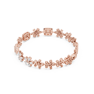 Pulsera de lujo con diamantes cultivados en laboratorio de oro rosa de 18k, diseño floral con diamantes de corte esmeralda y marquesa, brazalete con diseño de flor, regalo. - Product Image 3