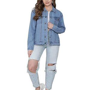 Veste en jean en stock – Veste en jean pour femme de haute qualité avec détails en peau de mouton, réversible, coupe-vent, 100 % coton, prête pour l'hiver - Product Image 2