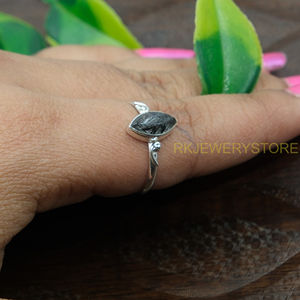 ควอตซ์สีดำรูทิเลเต็ด 925 แหวนเงินสเตอร์ลิงสำหรับผู้หญิงการออกแบบทำด้วยมือแหวนหมั้นงานแต่งงานสำหรับของขวัญวันเกิดคริสต์มาส - Product Image 3