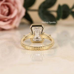 HIPHOP SPARKLE ER29 925 Sterling <b>Silver</b> <b>Emerald</b>-Cut Moissanite Prong-Set Solitaire Engagement <b>Ring</b> Rhodium/18K Gold Plating for - Product Image 4