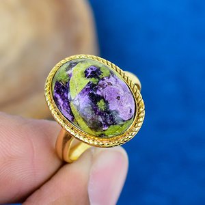 Bague en pierre précieuse Sticktite violette naturelle et verte, or 18 carats, argent sterling 925 micronisé - Product Image 2