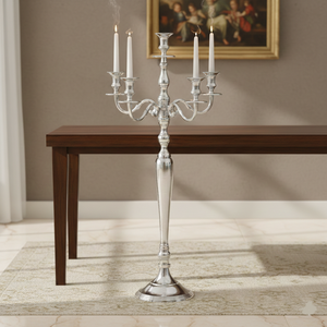 Candélabre en métal de qualité export, finition nickel poli brillant, fait main, design élégant, idéal pour les fêtes et célébrations - Product Image 2