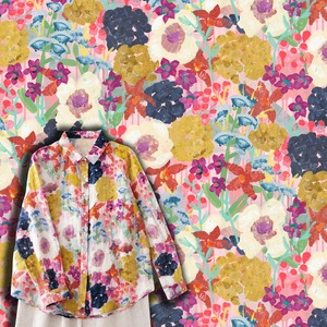Chemise en lin mélangé coton-lin légère et bio Jardin Aquarelle avec imprimé floral numérique multicolore fuchsia, style uni pour garçons - Product Image 4