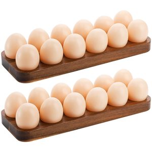 Wooden <b>Egg</b> Holder Made of Acacia Wood Farmhouse Style <b>Egg</b> <b>Storage</b> Tray for Kitchen Fridge Organizer - Product Image 2