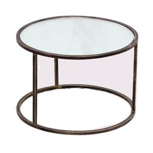 Mesa de Centro de Hierro Forjado, Mesa de Café Redonda de Hierro con Tapa de Vidrio, Mesa de Café Antigua con Tapa de Mármol - Product Image 1