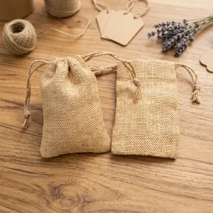 Stylish Jute <b>Drawstring</b> Pouch 6x4 Inch Handmade Natural Fiber Reusable <b>Bag</b> for <b>Small</b> Gifts Accessories Wedding Packaging - Product Image 2