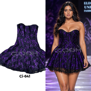Vestido corsé de encaje morado y negro para mujer, minivestido gótico romántico sin tirantes para fiestas, discotecas y ropa de noche - Product Image 5