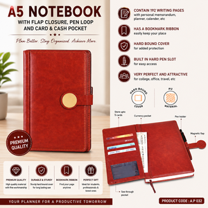 <b>A5</b> Lining <b>Notebook</b> PU Leather Hardcover Magnetic Flap Closure 80 Gsm Shaded Paper 192 Pages Business Office Journal - Product Image 5