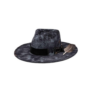 Wide Brim Fedora <b>Hat</b> with Feather and Velvet <b>Band</b> Nonwoven Felt Material - Product Image 1