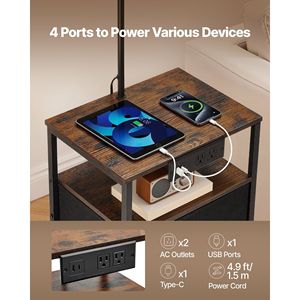 Mesa Auxiliar Moderna de 2 Niveles y 2 Cajones, Lámpara de Noche LED con 3 Temperaturas de Color, Lámpara de Pie para Escritorio junto a la Cama - Product Image 6