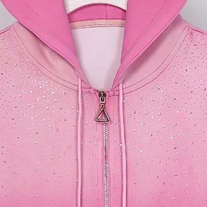 Conjunto de chándal de dos piezas a la moda para mujer, Sudadera con capucha y hombros caídos con patrón sólido, diamantes de imitación de invierno, último diseño, venta al por mayor - Product Image 3