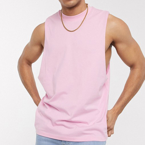 Camiseta sin mangas rosa para hombre, cuello redondo, color sólido, informal, tejida, transpirable, de algodón. - Product Image 4