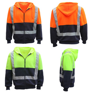 <b>Men</b>’s High Visibility Safety Hoodie Reflective Workwear Zip Up Hoodie Premium Cotton Fleece Hi Vis <b>Jacket</b> with Reflective Tape I - Product Image 2