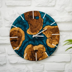 Top Selling Epoxy Resin Wood Quartz Movement Needle Display <b>Modern</b> Minimalist Custom Handmade <b>Wall</b> <b>Clock</b> for Home Office Decor - Product Image 1