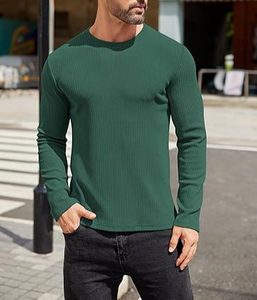 เสื้อเชิ้ตแขนยาวผู้ชายสีพื้น ผ้าถัก คอวี แขนยาวเต็มตัว ใส่ได้ในฤดูใบไม้ร่วง ระบายอากาศได้ดี ผลิตจากผ้าฝ้าย - Product Image 1