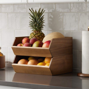 Eco-Friendly Wood <b>Storage</b> Basket Open Front Pantry Organizer Baskets For Kitchen <b>Vegetable</b> And Fruit Potato Onion <b>Storage</b> - Product Image 6