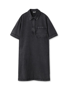 Vestido Túnica Holgado de Mezclilla Ligera 100% Algodón de 5.2 Oz para Mujer, Manga Corta, con Bolsillos, Lavado a la Piedra, Color Negro - Product Image 1