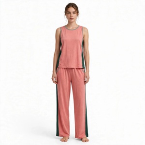 Conjunto de pijama de 2 piezas para mujer, color rosa y verde, top sin mangas y pantalones largos - Product Image 1