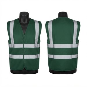 Gilet de travail unisexe en coton 120 GSM certifié CE, vert haute visibilité avec empiècements réfléchissants argentés sur les épaules, logo personnalisé par transfert thermique - Product Image 1