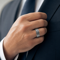 Großhandel Maßgefertigter Herren-Titanring mit Doppeldraht-Einlage und Schraubendesign im Industriestil als Ehering 8mm
